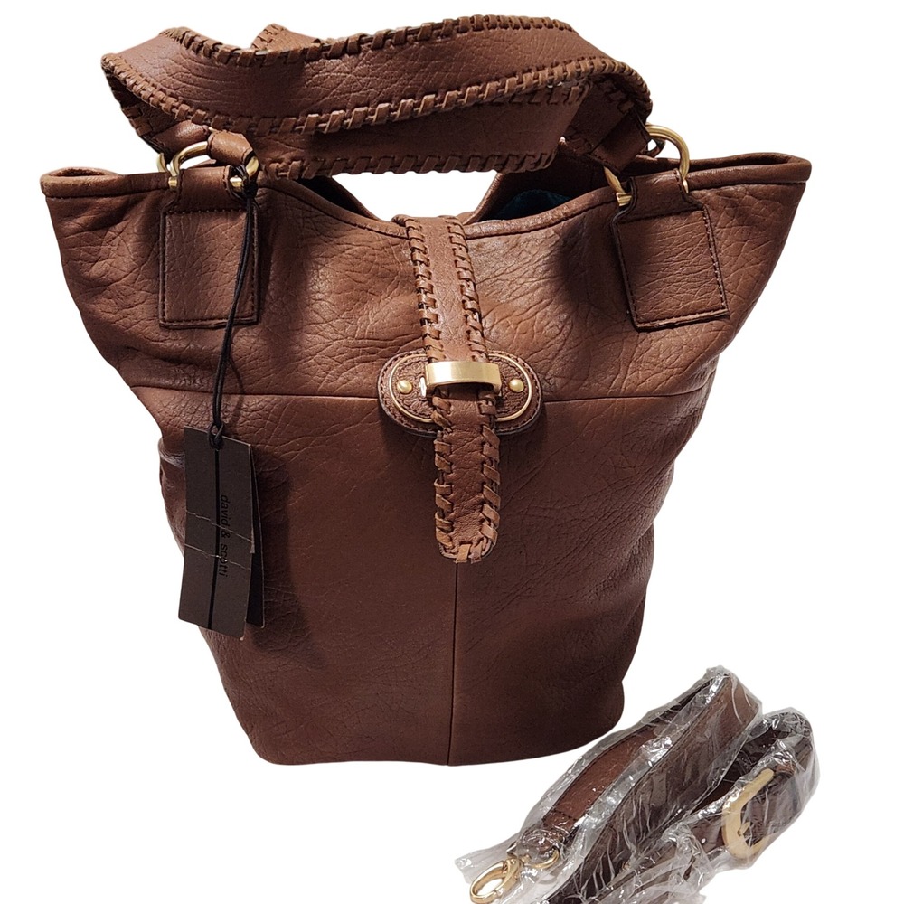 David & Scotti Dark Brown Leather Whipstitch Tote Bag BLY1075 Italian Luxury NEW